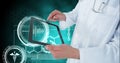 Digital composite image of doctor using digital tablet by medical symbols Royalty Free Stock Photo