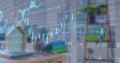 Digital composite image of financial data processing against empty office Royalty Free Stock Photo