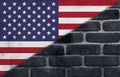 Digital composite image of flag of america painted on brick wall with copy space Royalty Free Stock Photo