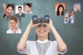 Digital composite image of HR looking at candidates through binoculars Royalty Free Stock Photo