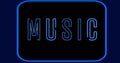 Digital composite image of illuminated neon music text in blue on black background Royalty Free Stock Photo