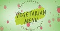 Digital composite image of local farmer\'s everyday fresh vegetarian menu amidst falling tomatoes