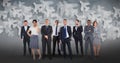 Digital composite image of multi ethnic business people with airplane background Royalty Free Stock Photo