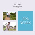 Digital composite image of multiracial women enjoying leisure time with spa week text in frame