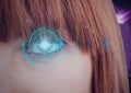 Digital composite image of round scanner against close up of female human eye Royalty Free Stock Photo