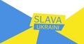 Digital composite image of slava ukraini text against ukrainian blue and yellow flag with copy space