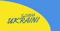 Digital composite image of slava ukraini text on blue and yellow ukrainian flag with copy space