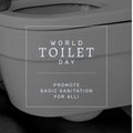 Digital composite image of world toilet day promote basic sanitation for all text on commode