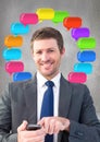 man on phone with shiny chat bubbles Royalty Free Stock Photo