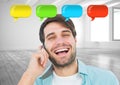 man on phone with shiny chat bubbles Royalty Free Stock Photo