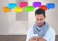 man on phone with shiny chat bubbles Royalty Free Stock Photo