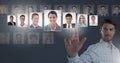 Man touching portrait profiles of different people Royalty Free Stock Photo