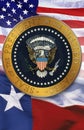 Digital composite: The official seal of the President, American flag, state flag of Texas Royalty Free Stock Photo