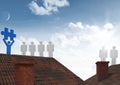 People icons on roofs with jigsaw puzzle piece Royalty Free Stock Photo