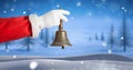 Santa ringing bell in Christmas Winter landscape Royalty Free Stock Photo