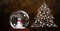 Snow globe snowman and Snowflake Christmas tree pattern shape Royalty Free Stock Photo