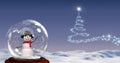 Snow globe with snowman and Snowflake Christmas tree pattern shape in snow landscape Royalty Free Stock Photo