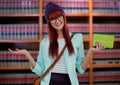 Student woman in education library