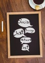 Table top with a blackboard with web graphics Royalty Free Stock Photo