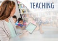 Teaching text and School teacher teacher with class