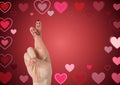 Valentine`s fingers love couple and hearts background