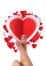 Valentine's fingers love couple and Paper Valentines hearts in circle shape