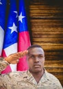 veterans day soldier in front of flag