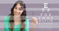 Woman with eye focus box detail and lines and Eye test interface Royalty Free Stock Photo