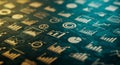 A digital composition features a vast array of data visualization icons, including bar Royalty Free Stock Photo