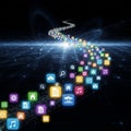 A digital composition showcases a dynamic stream of colorful app icons forming a Royalty Free Stock Photo