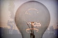 Digital composition, vintage bulb with power factor background