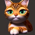 Digital computer artwork of cute ginger cat with big green eyes - generated AI