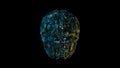 Digital computer brain with blue circuitry texture