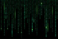 Digital computer code coding and hacking vector illustration with a green matrix background Royalty Free Stock Photo
