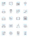 Digital computing linear icons set. Algorithm, Binary, Cloud, Compiler, Cybersecurity, Data, Debugging line vector and