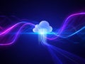 Digital cloud computing data transfer with abstract neon light waves and blue purple background Royalty Free Stock Photo