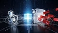 Isualizations of protective elements: shields with lock icons and Royalty Free Stock Photo