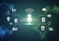 A digital concept illustration featuring a central microphone icon Royalty Free Stock Photo