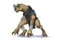 Digital concept painting of a primitive rhino creature posed for battle isolated on white - fantasy character illustration
