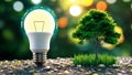 Eco-Conscious Renewable Energy Concept with Light Bulb and Tree Royalty Free Stock Photo