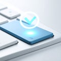 Digital Confirmation Key with Glowing Checkmark Icon Royalty Free Stock Photo