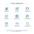 Digital connect creative symbols set, font concept. Social media network abstract business logo. Internet technology Royalty Free Stock Photo