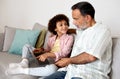 Grandpa and Happy Little Grandson Using Laptop At Home Royalty Free Stock Photo