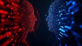 Digital Connection Two AI Faces Converge in a Symphony of Code representing digital connection artificial intelligence binary