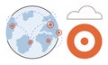 Global Connectivity, Cloud Technology, and Data Targeting Concept with Globe, Cloud, and Circular Target Graphics Royalty Free Stock Photo