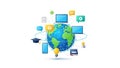 Global Educational Network: Connected Devices and Digital Learning Illustration Royalty Free Stock Photo