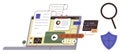 Digital Content Creation Workflow on Laptop with Code, Media Files, and Security Concept Royalty Free Stock Photo