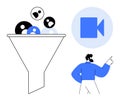 Digital Content Curation Process with Funnel Filtering and Video Integration Royalty Free Stock Photo