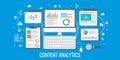 Content optimization and data analysis, seo, digital marketing strategy concept. Flat design vector illustration.
