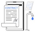 Digital Contract Signing with Graphs and Water Drop as Abstract Sustainability Concept Royalty Free Stock Photo